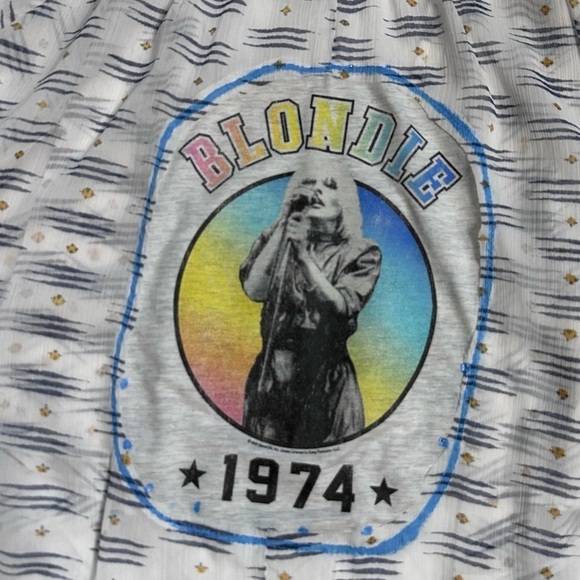 Blondie cardigan up cycle blue white oversized flowing - Picture 11 of 12